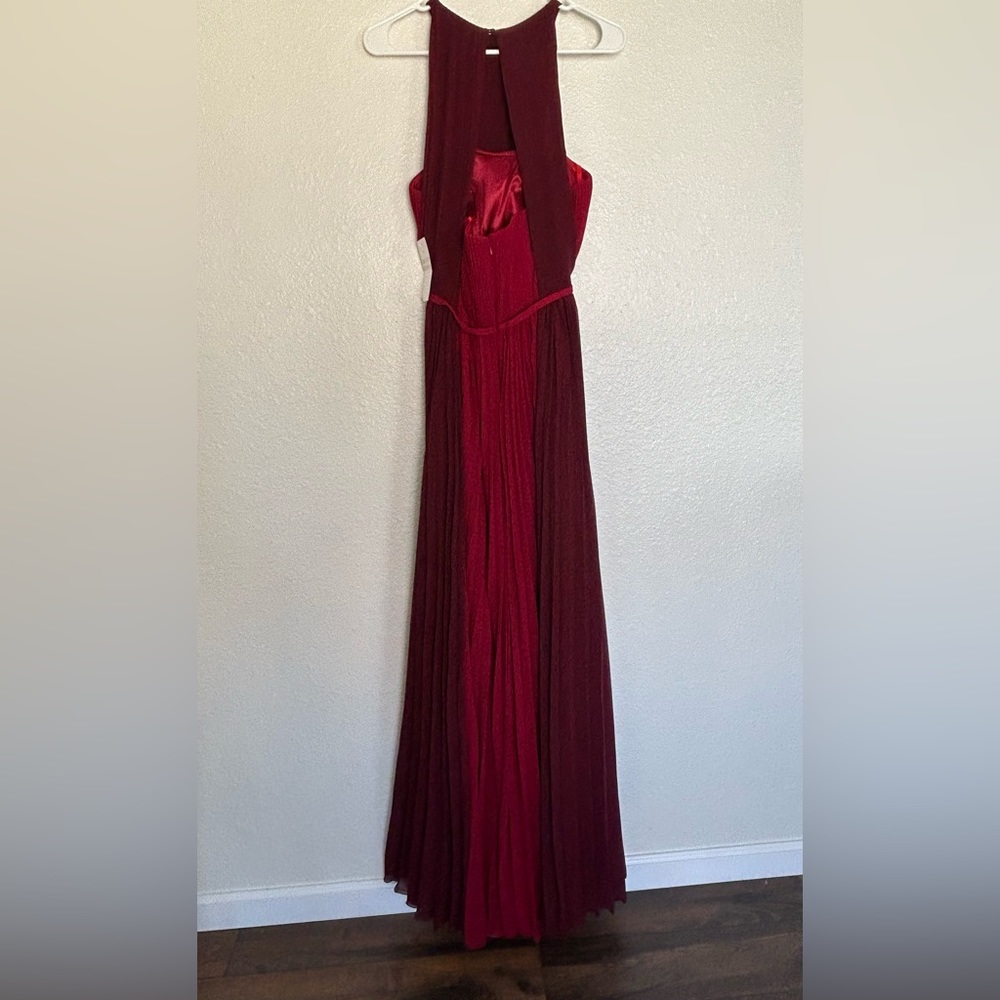 NWT Celeb pleated Crepe strapless Maxi Dress Formal prom, burgundy red, Sz.2 - Picture 7 of 13